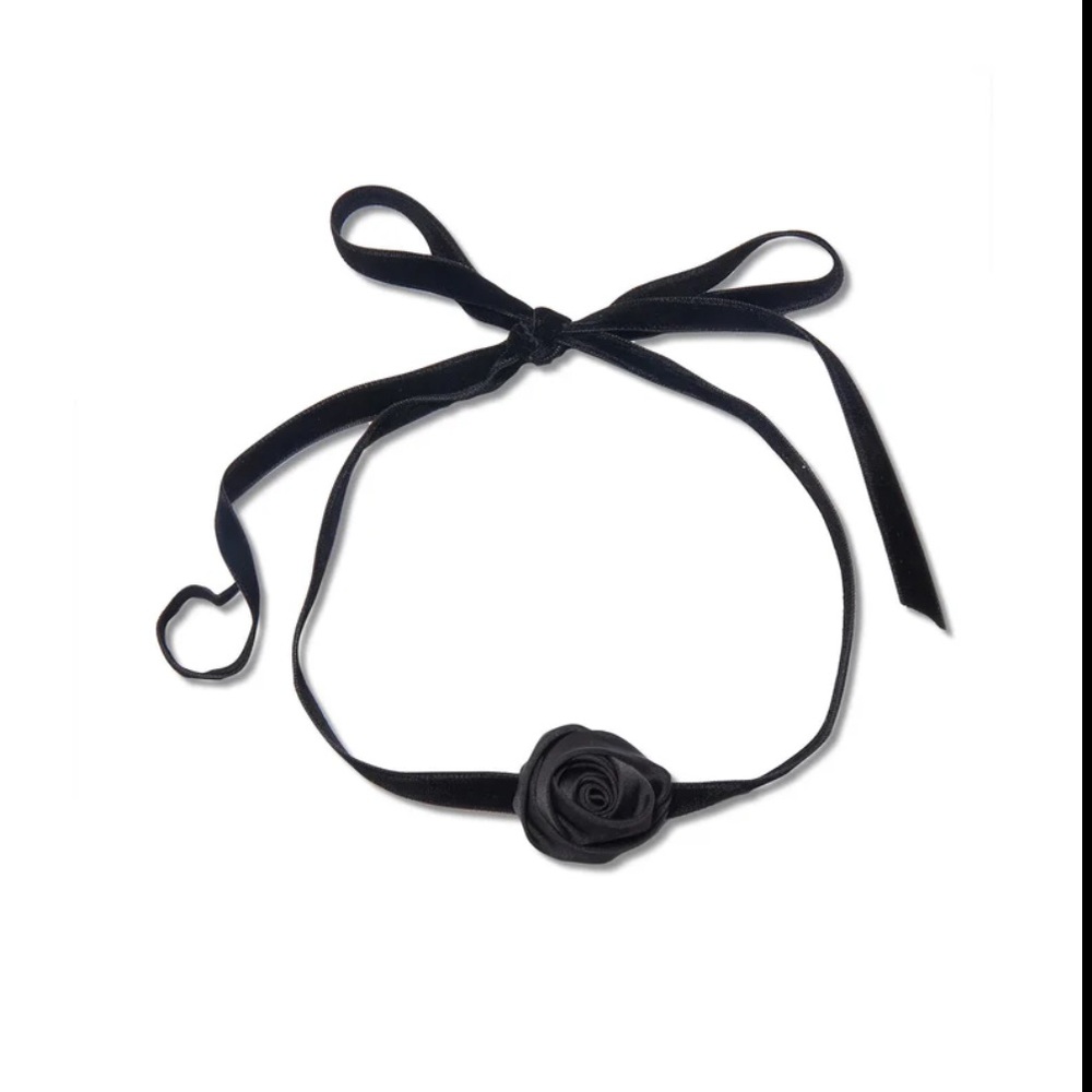 Lele Sadoughi JET SILK ROSETTE RIBBON CHOKER black